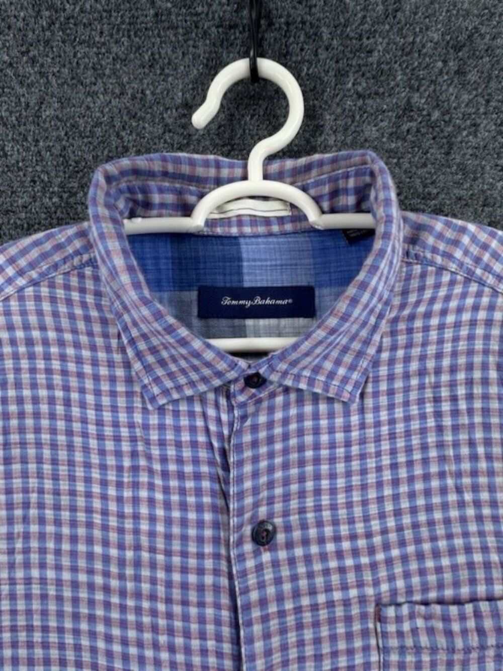 Tommy Bahama Blue Purple All Cotton Large Check Point Casual Shirt Men Beach